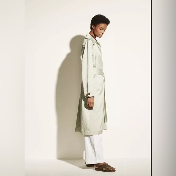 NWT $695 Vince Womens Coat S Small Celery Green Linen Blend Belted Coat - Picture 2 of 10